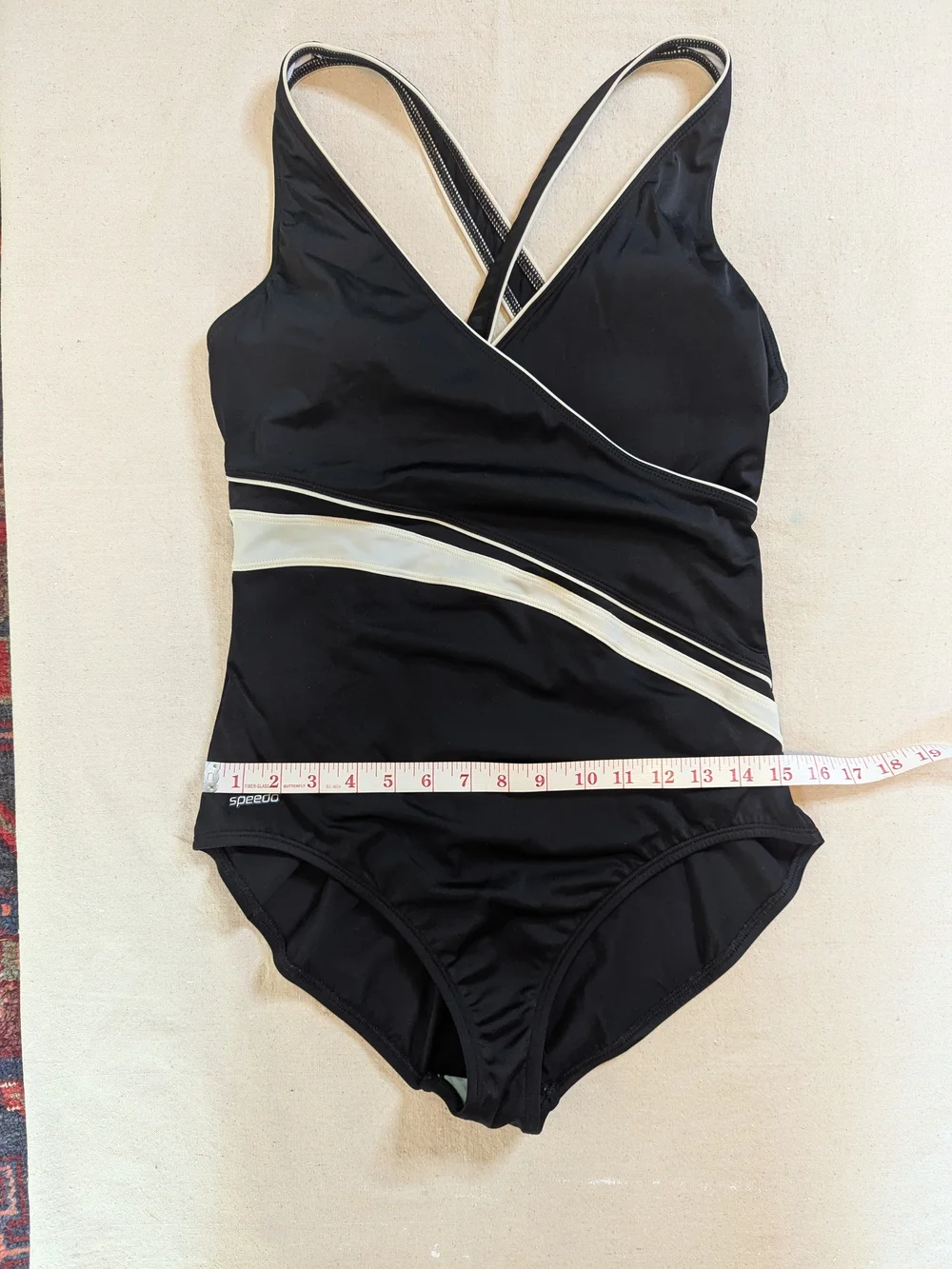 Speedo Women's Black One-Piece Swimsuit with White Stripe Accent
